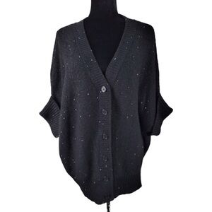 ✅ NWT Talbots sequin black buttoned cardigan sweater dolman elbow sleeve L